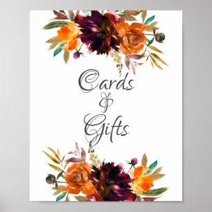 Affiche Autumn Burgundy Orange Bridal Shower Cards & Gifts
