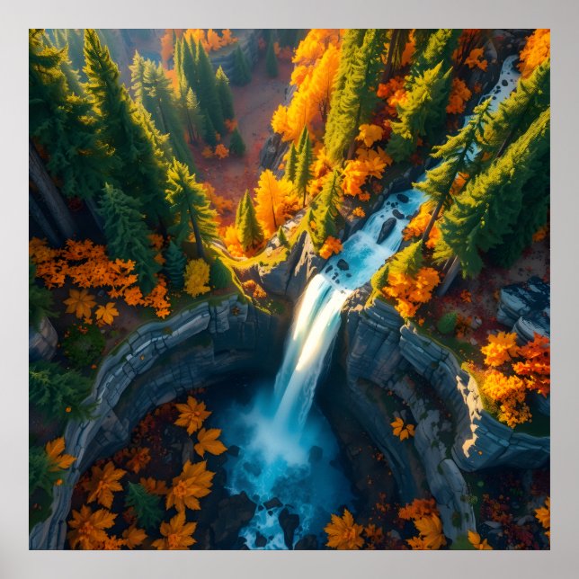 Affiche Autumn Canyon Waterfall – Vibrant Fall Forest Land (Devant)