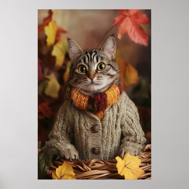 Affiche Autumn Cat Art Print, Cozy Fall (Devant)