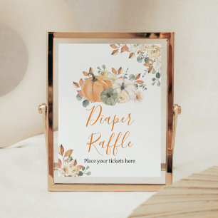 Affiche Autumn Floral Citrouille Baby shower Déchets Raffl