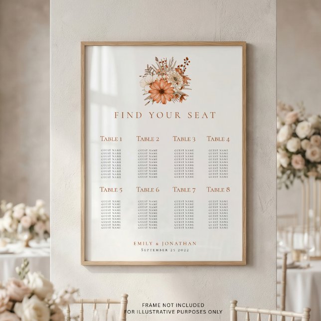 Affiche Autumn Florals 8 table Wedding Seating Plan (Créateur téléchargé)