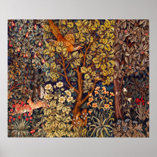 Affiche AUTUMN FOREST ANIMALS Haricots, faisan, Brown Flor