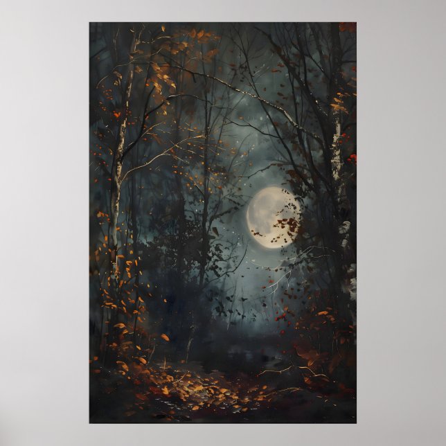 Affiche Autumn Full Moon Dark Forest Art Print, Dark Cotta (Devant)