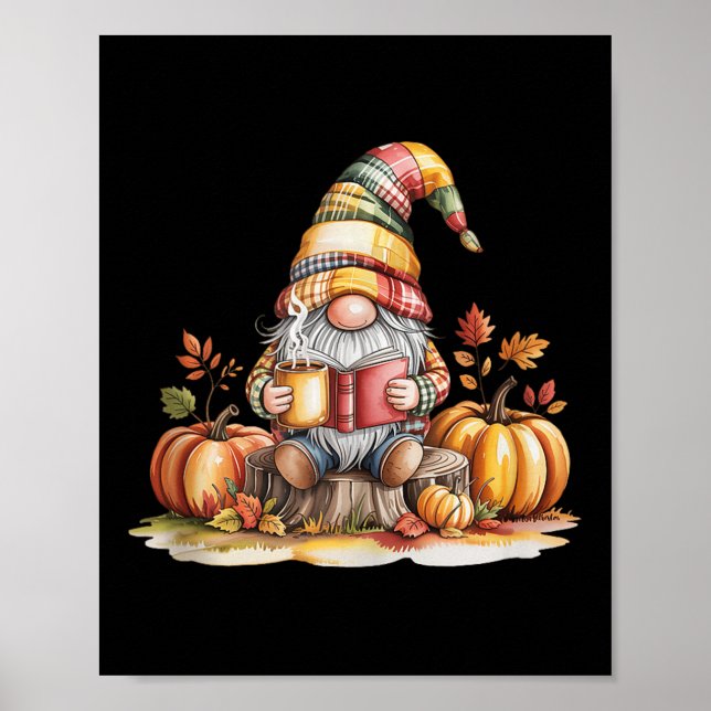 Affiche Autumn Gnome Reading Book With Pumpkins Fall Tank  (Devant)