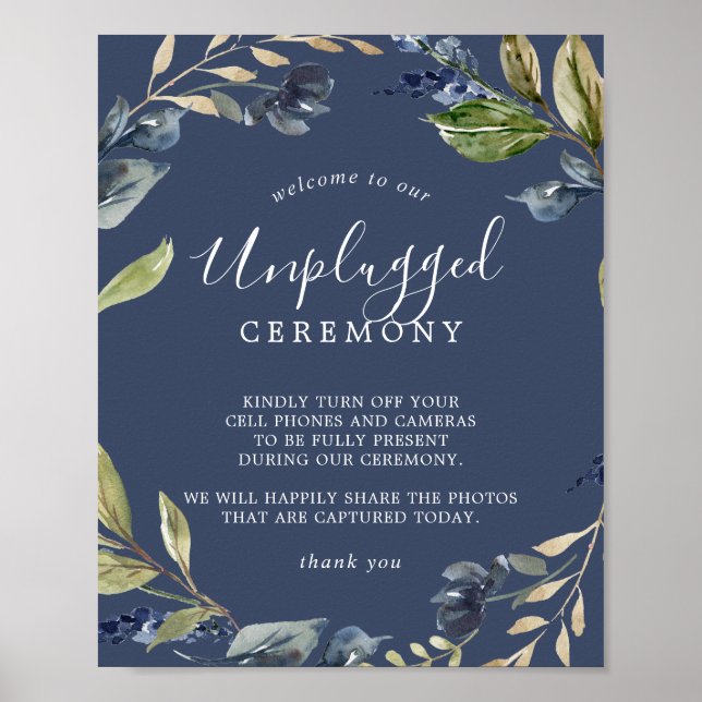 Affiche Autumn Greenery | Navy Unplugged Ceremony Sign (Devant)