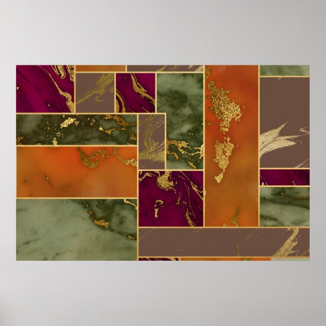 Affiche Autumn Luxury | Geometric Gold Jewel Tone Marble (Devant)
