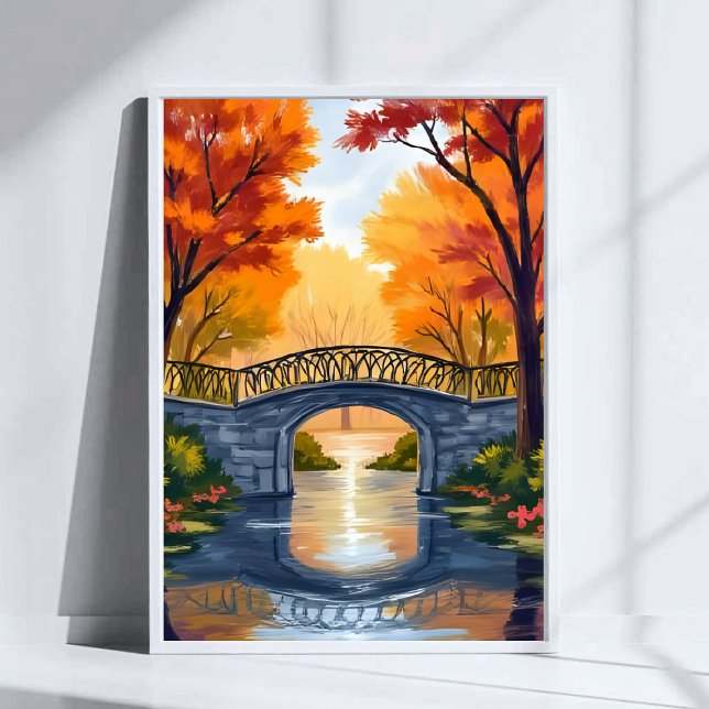 Affiche Autumn Park Bridge | Fall Foliage Watercolor (Créateur téléchargé)