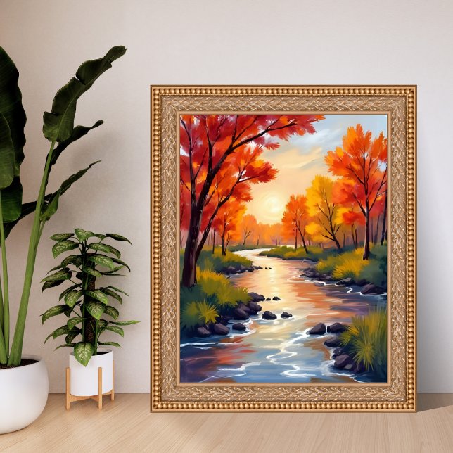 Affiche Autumn River | Fall Foliage Nature Watercolor (Créateur téléchargé)