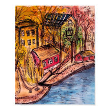 Autumn Riverside Art - Cosy Automne Illustration