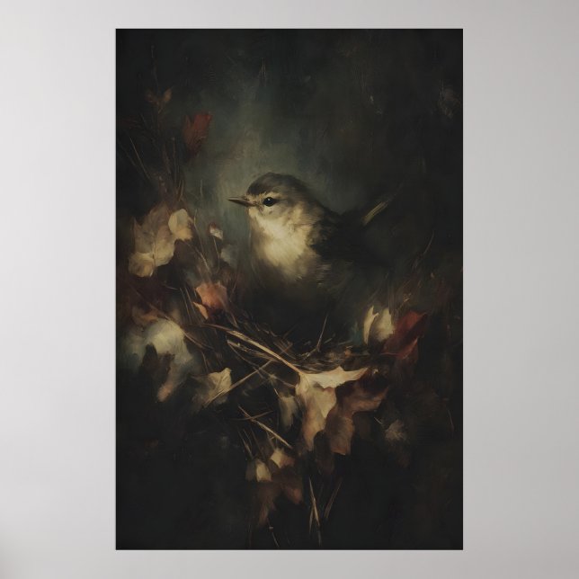 Affiche Autumn Small Wren Bird Art Printable Moody (Devant)