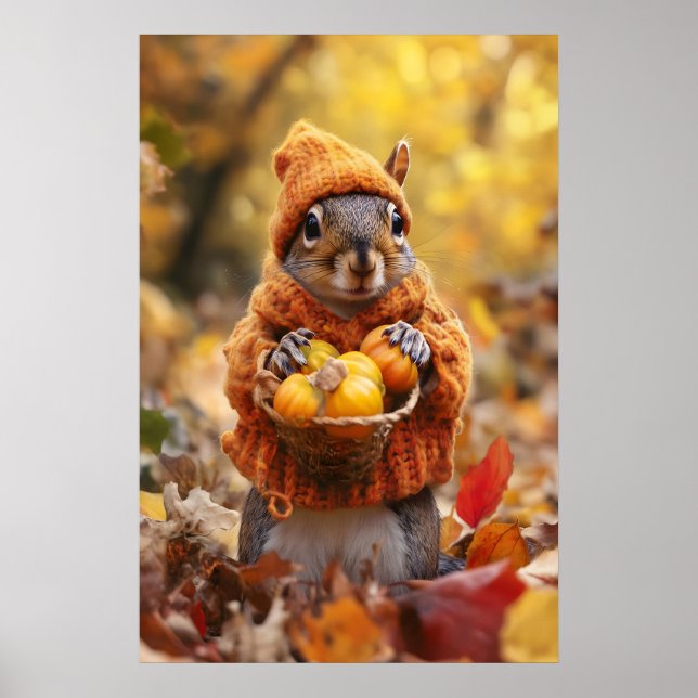 Affiche Autumn Squirrel Art Print, Cozy Fall (Devant)