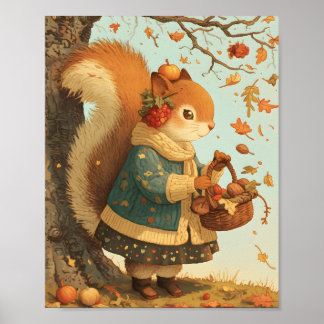 Affiche Autumn Squirrel Harvest Nursery Wall Art