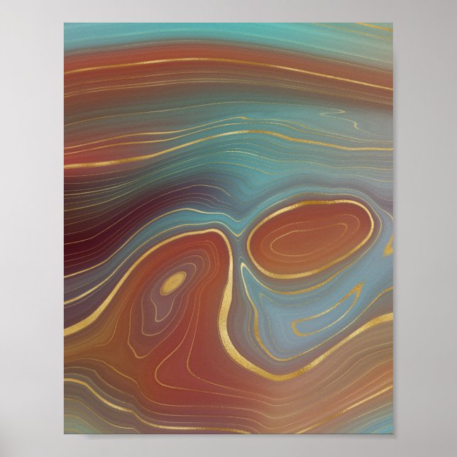 Affiche Autumn Strata | Terra Cotta Teal and Gold Agate (Devant)