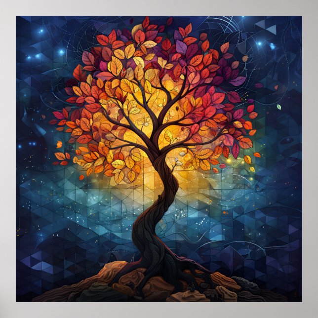 Affiche Autumn Tree Mosaic Geometric Radiance (Devant)