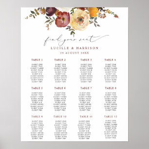 Affiche Autumnal Blooms Bourgogne Mariage Plan de siège