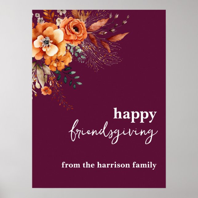 Affiche Autumnal flowers thanksgiving elegant burgundy (Devant)