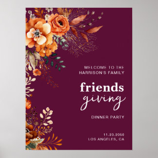 Affiche Autumnal flowers thanksgiving elegant burgundy