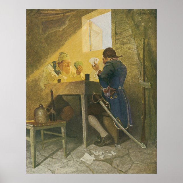 Affiche Aux Cartes dans la cage de Cluny par NC Wyeth (Devant)