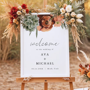 Affiche AVA Boho Terracotta & Succulent Mariage Bienvenue