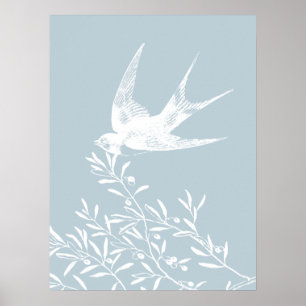 Affiche Avaler l'oiseau survolant les branches d'olivier