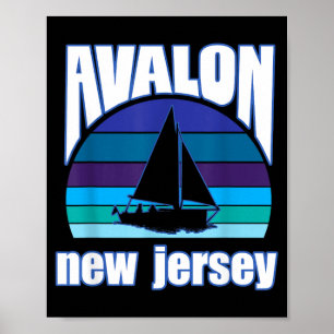 Affiche Avalon NJ avec voilier pour l'été plage océan