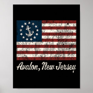 Affiche Avalon Nj Vintage Voile Usa Ancre Bateau Drapeau T
