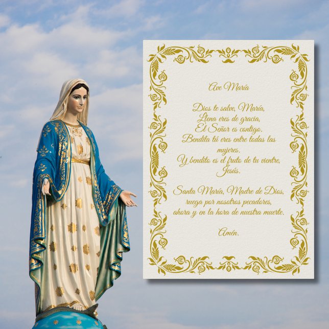 Affiche Ave María Elegant Off-White and Gold Botanicals Po (Créateur téléchargé)