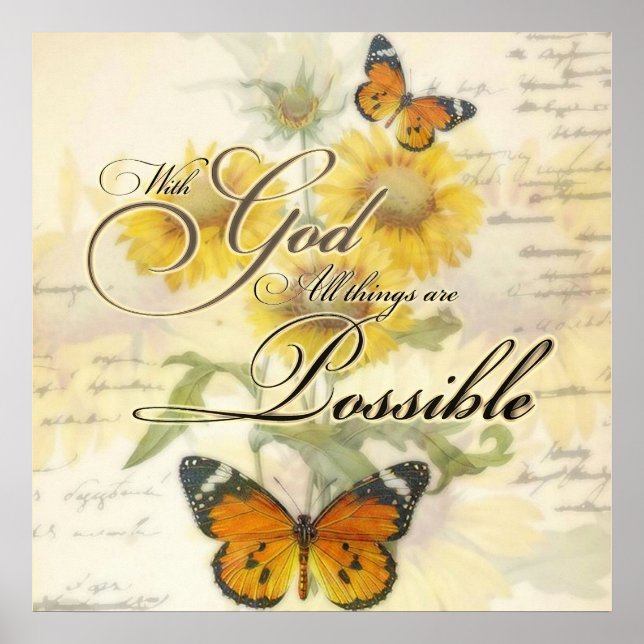 Affiche Avec Dieu tournesols et papillon   (Devant)