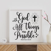 Affiche Ou Photo Encadrée Matthieu 19:26 'Avec Dieu' - Art Mural Chrétien, Cadeau Religieux - Neuf
