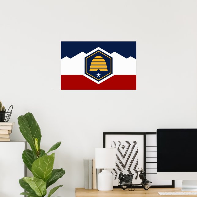 Affiche avec drapeau de l'Utah, États-Unis (Bureau à domicile)
