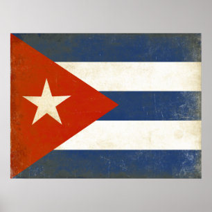 Affiche avec le drapeau vintage affligé du Cuba