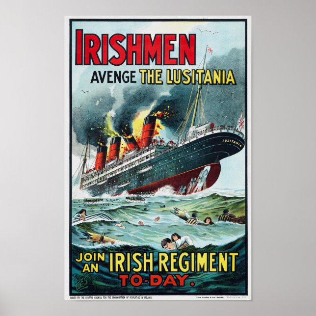 Affiche Avenge The Lusitania - Rejoignez Un Régiment Irlan (Devant)