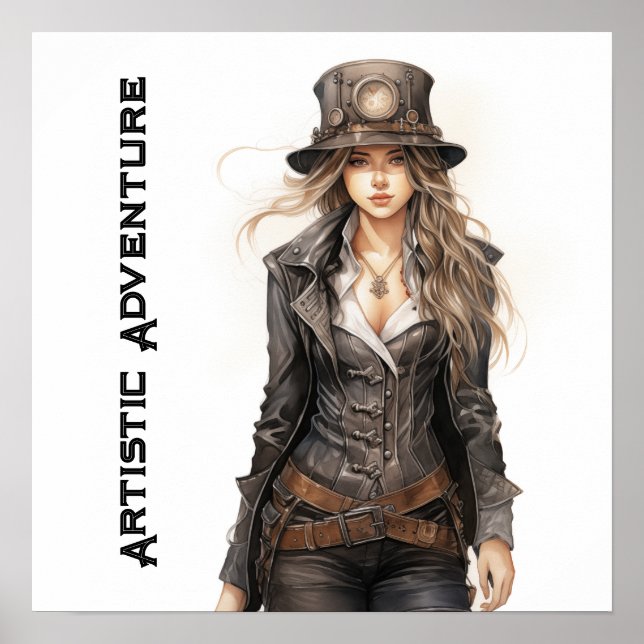Affiche Aventure Artistique Steampunk Jeune Femme Vintage (Devant)