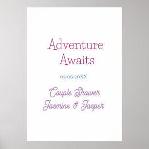 Affiche aventure attend couple baby shower nom date rose b