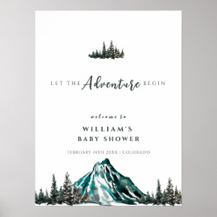 Affiche Aventure Begin Mountain Pine Baby shower Bienvenue