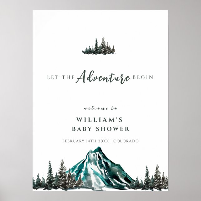 Affiche Aventure Begin Mountain Pine Baby shower Bienvenue (Devant)