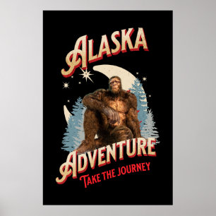 Affiche Aventure Bigfoot en Alaska Art Rétro de la Nature