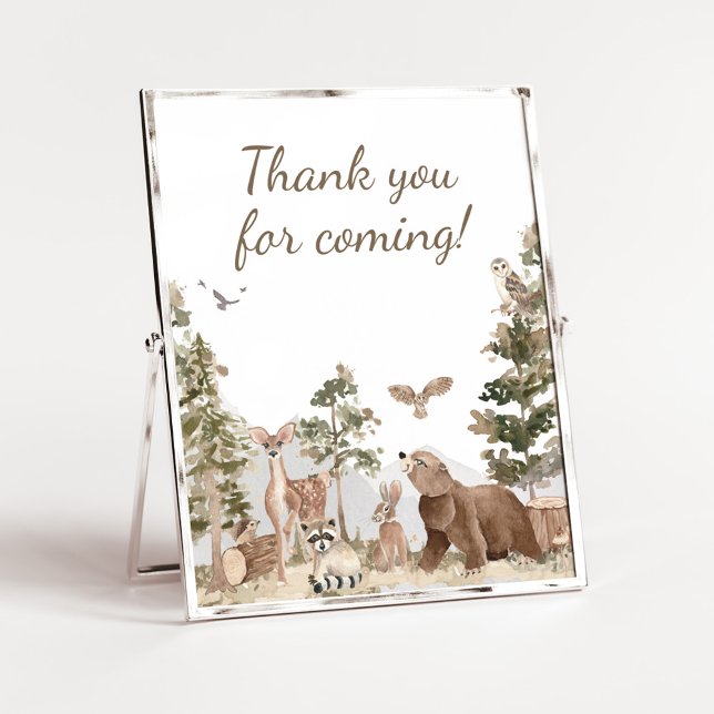 Affiche Aventure Bois Animaux Merci pour venir (Woodland Animals Adventure Awaits Baby Shower Thank you for Coming Sign)