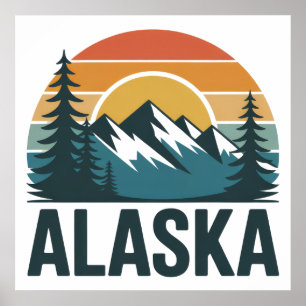 Affiche Aventure coucher de soleil rétro en Alaska