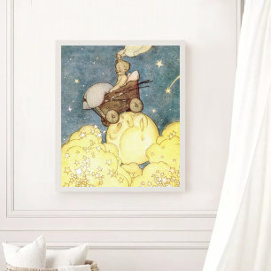 Affiche Aventure de bébé vintage avec lune et étoiles