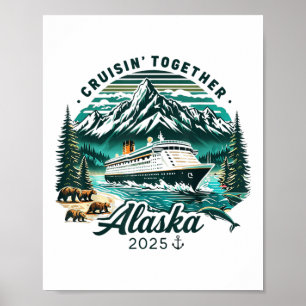 Affiche Aventure de croisière vintage en Alaska 2025 Famil