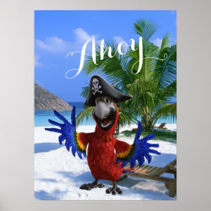 Affiche Aventure de pirate de perroquet amusant