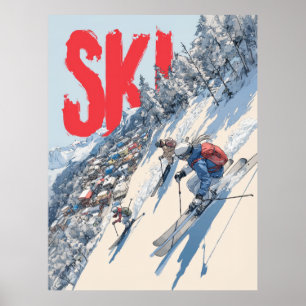 Affiche Aventure de ski sur la pente de la montagne