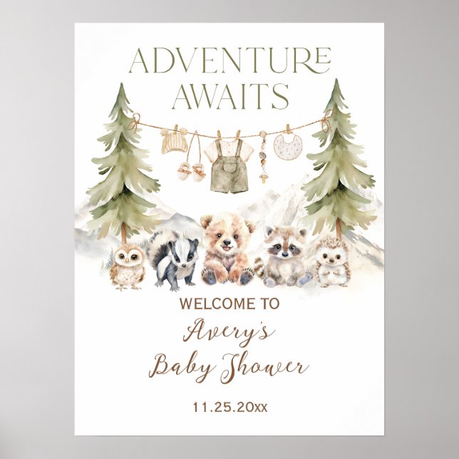 Affiche Aventure en forêt Oh Boy Baby Shower (Devant)
