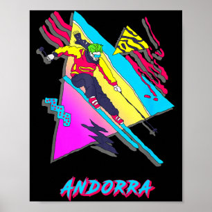 Affiche Aventure graphique de ski andorre vibrant
