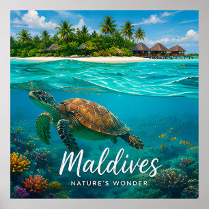 Affiche 🧲 Aventure océanique des tortues marines des Mald