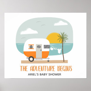 Affiche Aventure Orange Beach Camper Baby shower neutre