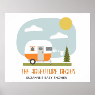 Affiche Aventure Orange Rétro Camper Baby shower Neutre