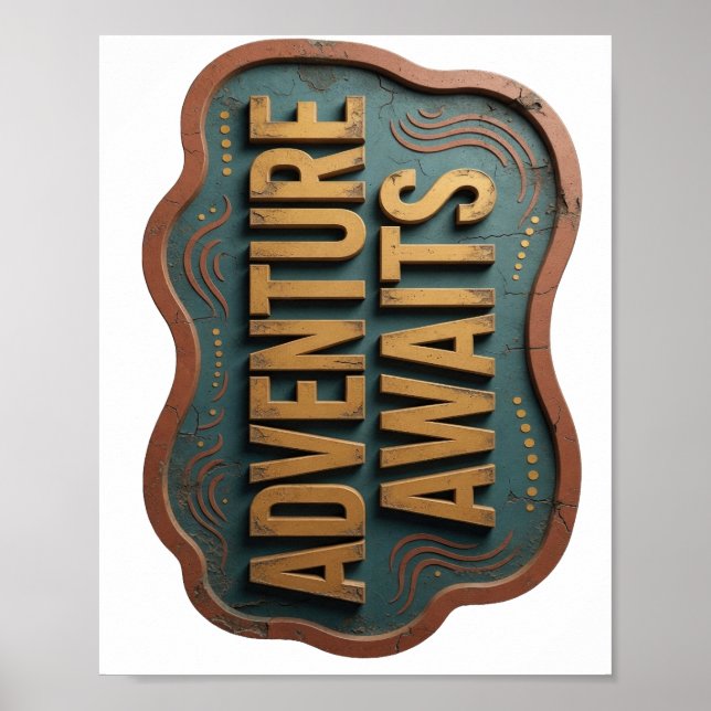 Affiche Aventure Orange VIVE L'AVENTURE Texte 3D Art (Devant)