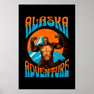 Affiche Aventure rétro Sasquatch de montagne en Alaska